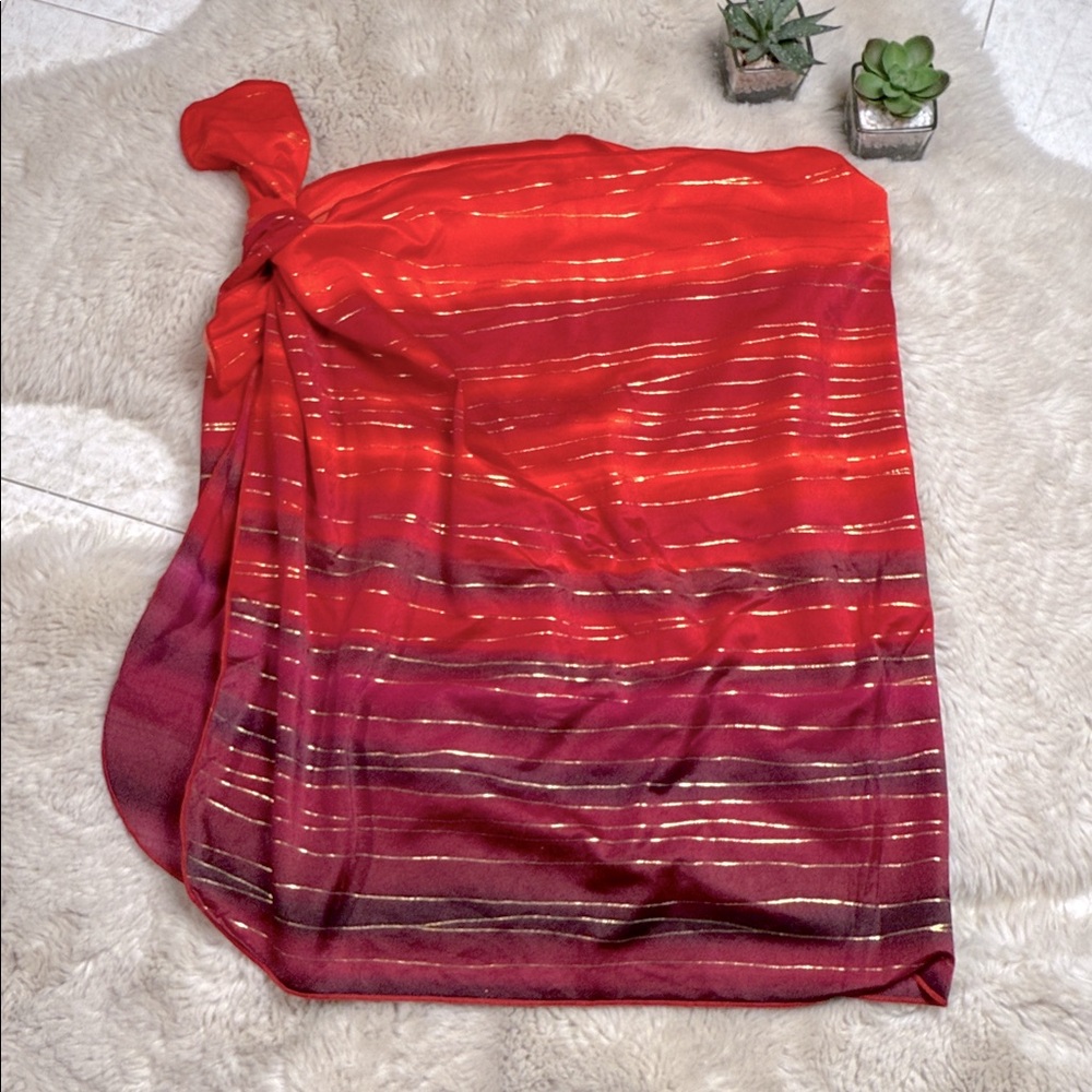 Longitude Swim Suit Cover Up Tie Skirt Red Orange Gold Made in USA